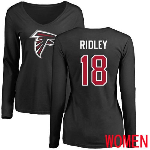 Atlanta Falcons Black Women Calvin Ridley Name And Number Logo NFL Football #18 Long Sleeve T Shirt->nfl t-shirts->Sports Accessory